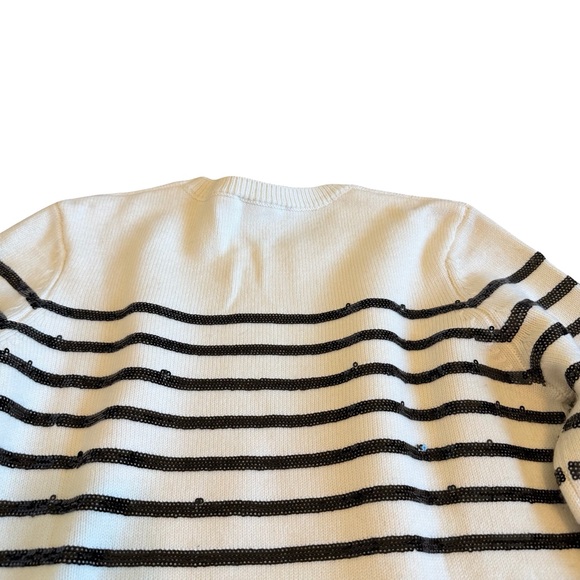 Maje Mystrip Sequined Striped Sweater Ecru Black Wool Blend Size 1 Small Women's - Picture 10 of 15